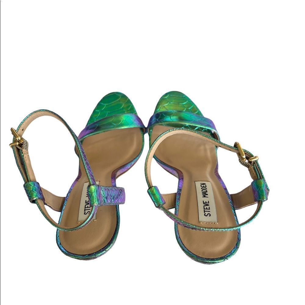 Steven Madden Carmelina Turquoise Metallic Snake-Embossed Sandal - Picture 12 of 16